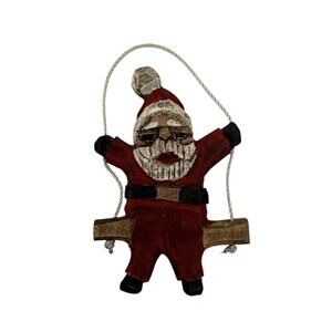 3” Wood Santa Claus On A Swing Christmas Ornament